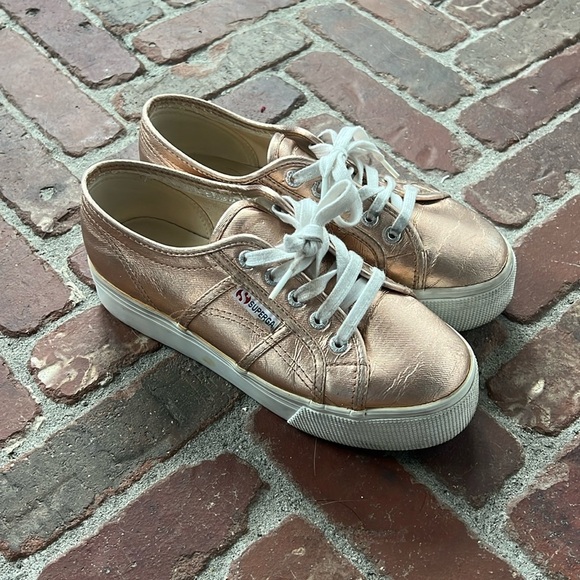 Superga Rise Gold Platform Sneakers - Picture 1 of 7